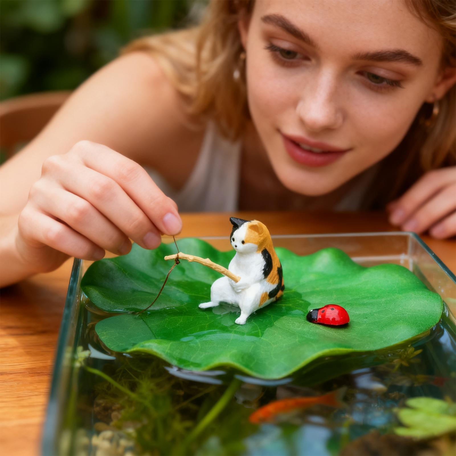 Fish Toys For Aquarium - Cat Fishing on Floating Lily Pad